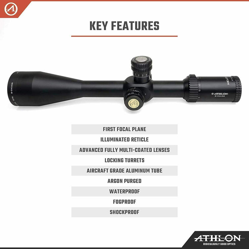 Athlon Optics Helos BTR 8-34x56, Direct Dial, Side Focus, 30mm, FFP, APLR2 IR MOA Reticle Riflescope with included Extra Battery CR2032 and Wearable4U Lens Cleaning Pen and Lens Cleaning Cloth Bundle