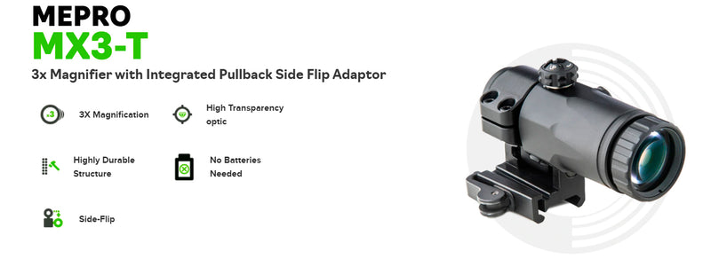Meprolight Mepro MX3-T Magnifier for Reflex and Red Dot Sights With Integrated Pullback Side Flip Adaptor