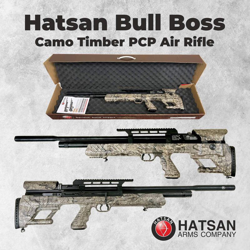 Hatsan BullBoss (Camo Timber) QE .22 Caliber PCP (pre-charged pneumatic) Side-lever Air Rifle with included Bundle