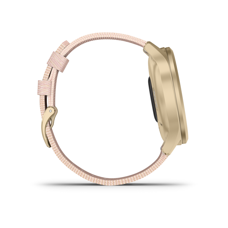 Garmin Vivomove 3 Style, Hybrid Smartwatch with White Earbuds Bundle (Blush Pink/Gold, Nylon)