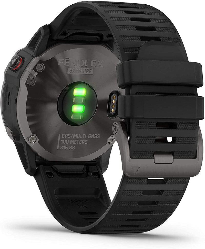Garmin Fenix 6X Premium Multisport GPS Watches with Pulse OX, Routable Maps & Music and Power Pack Bundle (Sapphire, Carbon Gray DLC with Black Band)