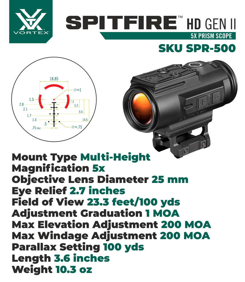 Vortex Optics Spitfire HD Gen II 5X Prism Scope BDC4 Reticle with Wearable4U Bundle