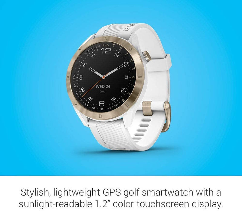 Garmin Approach S40 GPS Golf Smartwatch with Included Wearable4U Golf Tools Kit Bundle (Light Gold with White Band)