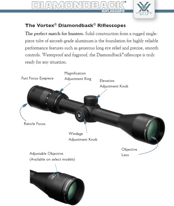 Vortex Optics Diamondback 4-12x40 Second Focal Plane Riflescope V-Plex Reticle (MOA)