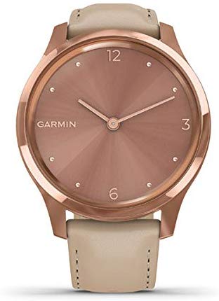 Garmin vívomove Luxe, Hybrid Smartwatch with Real Watch Hands and Hidden Color Touchscreen Displays, Rose Gold with Light Sand Leather Band