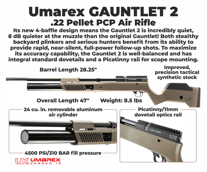 Umarex 2254825 Gauntlet 2 PCP Pellet Gun .22 Caliber Bolt-Action Air Rifle