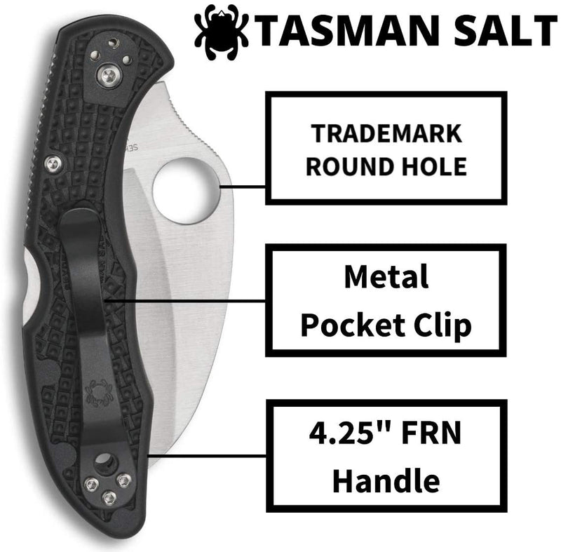 Spyderco C106PBK2 Tasman Salt 2 Black Handle 2.91" Plain Edge Pocket Knife