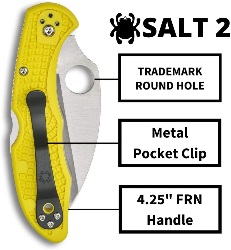 Spyderco C88SWCYL2 Salt 2 Wharncliffe Serrated Yellow FRN Back Lock Folding Knife