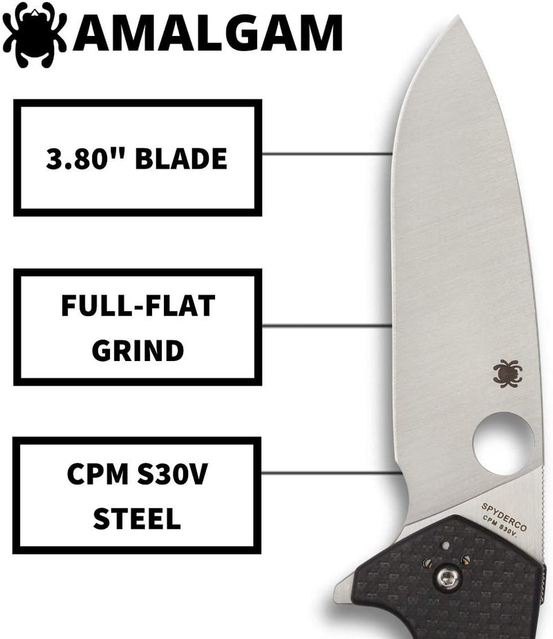 Spyderco Amalgam Plain Edge Carbon Fiber G-10 Handle Premium Flipper Knife