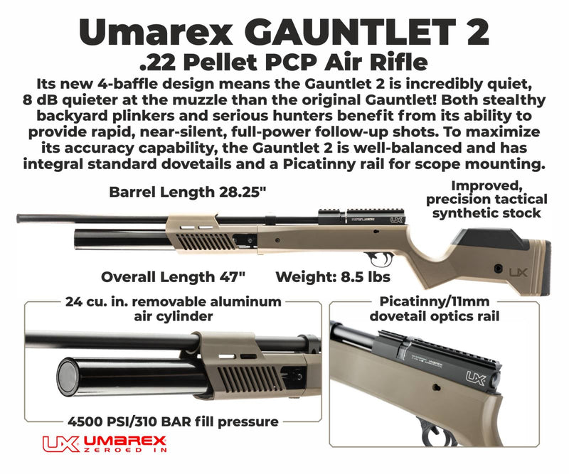 Umarex 2254825 Gauntlet 2 PCP Pellet Gun .22 Caliber Bolt-Action Air Rifle with Wearable4U Bundle
