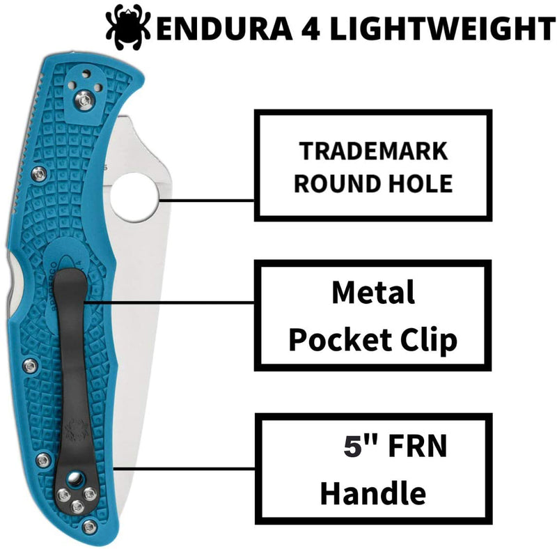 Spyderco Endura 4 Flat Ground C10FPBL Blue Folding Plain Edge FRN Pocket Knife