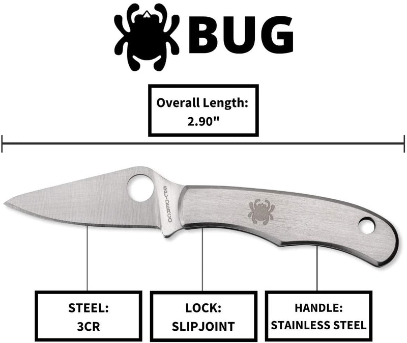 Spyderco Bug Stainless Plain Edge Micro-Sized Folding Pocket Knife (C133P)