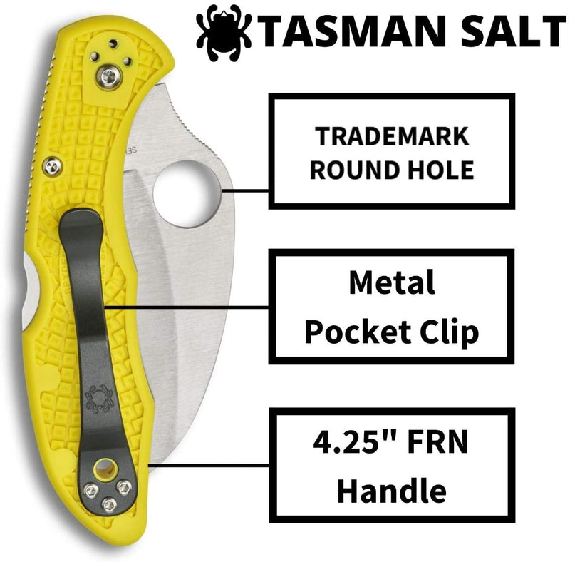 Spyderco C106PYL2 Tasman Salt 2 Yellow FRN Handle PlainEdge Folding Knife