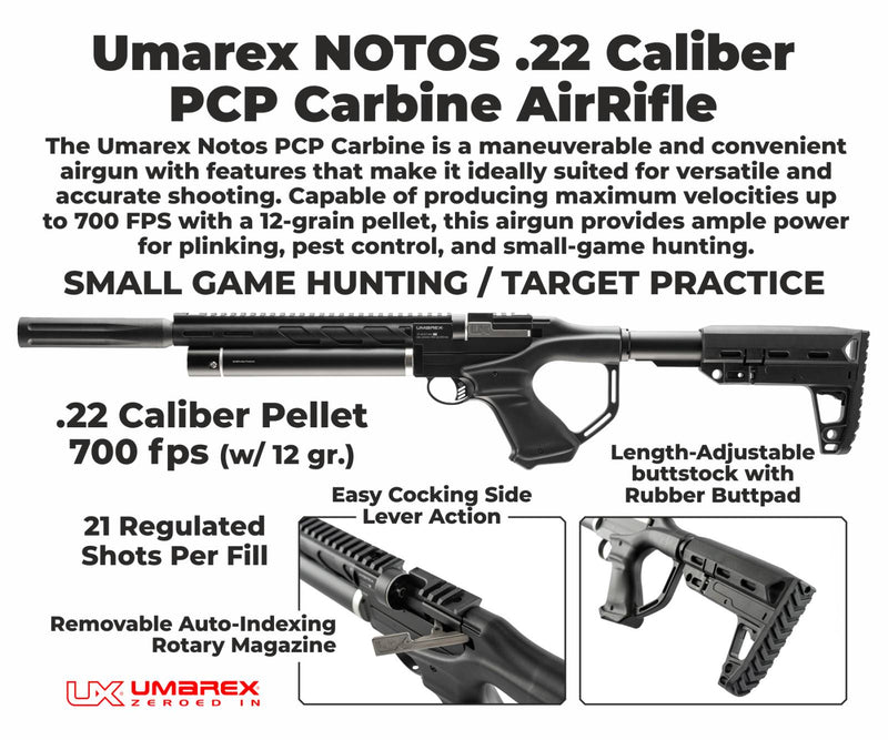 Umarex Notos PCP .22 Caliber Pellet Carbine Air Rifle (2254847) with Pack of 250x .22 Cal Pellets and Extra Mag Bundle