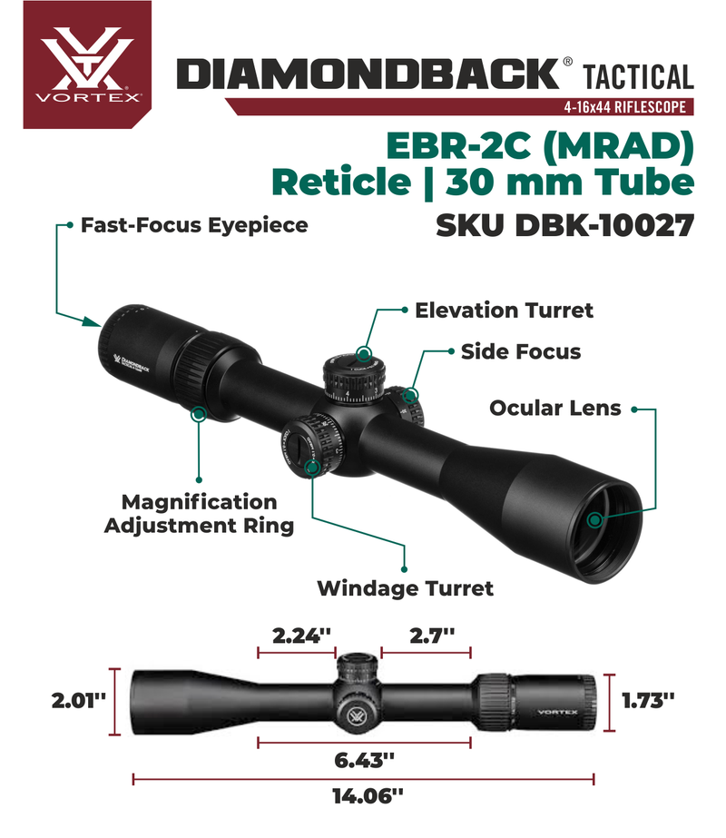 Vortex Optics Diamondback 4-16x44 FFP Riflescope EBR-2C (MRAD) Reticle, 30mm Tube with Wearable4U Bundle