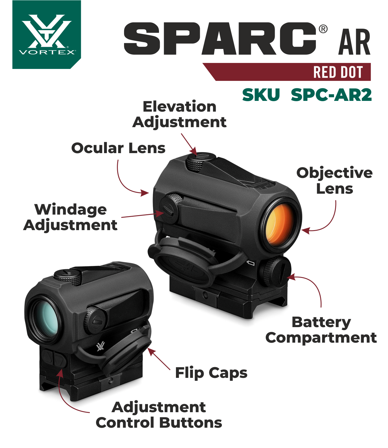 Vortex Sparc Red Dot Unity Riser Vortex Optics SPARC Red Dot Sight Gen II (2 MOA Bright Red Dot, Multi ...