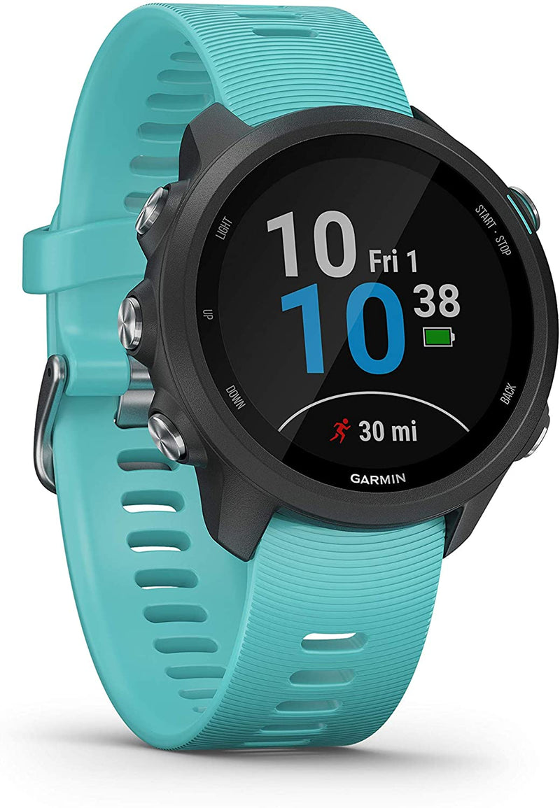 Garmin Forerunner 245 GPS Running Smartwatch with Included Wearable4U 3 Straps Bundle (Aqua Music 010-02120-22, Blue/Lime/White)