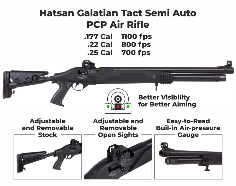 Hatsan Galatian Tact Semi Auto .22 Caliber PCP Air Rifle with Wearable4U .22 cal 250ct Pellets and 100x Paper Targets Bundle