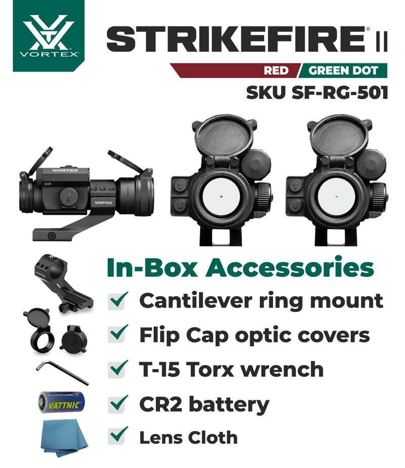 Vortex Optics Strikefire II Red/Green Dot Scope with Vortex Optics Magnifier and Free Hat Bundle