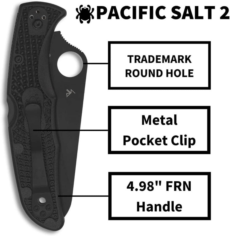 Spyderco C91SBBK2 Pacific Salt 2 Black FRN Serrated Edge Black Folding Knife