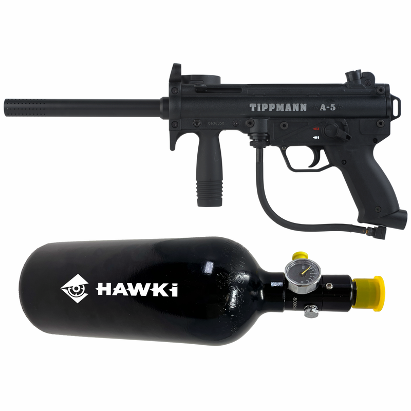 Tippmann A-5 with Response Trigger .68 Caliber Paintball Marker with Hawki 48ci HPA Tank Bundle