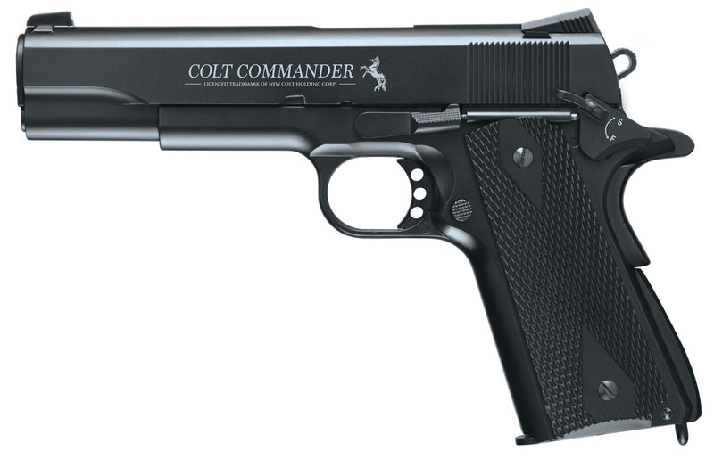 Umarex Colt Commander CO2 Blowback .177 Cal Air Pistol (2254028) with 5x 12g CO2 Tanks and Spare Mag and Pack of 1500 Steel BBs Bundle