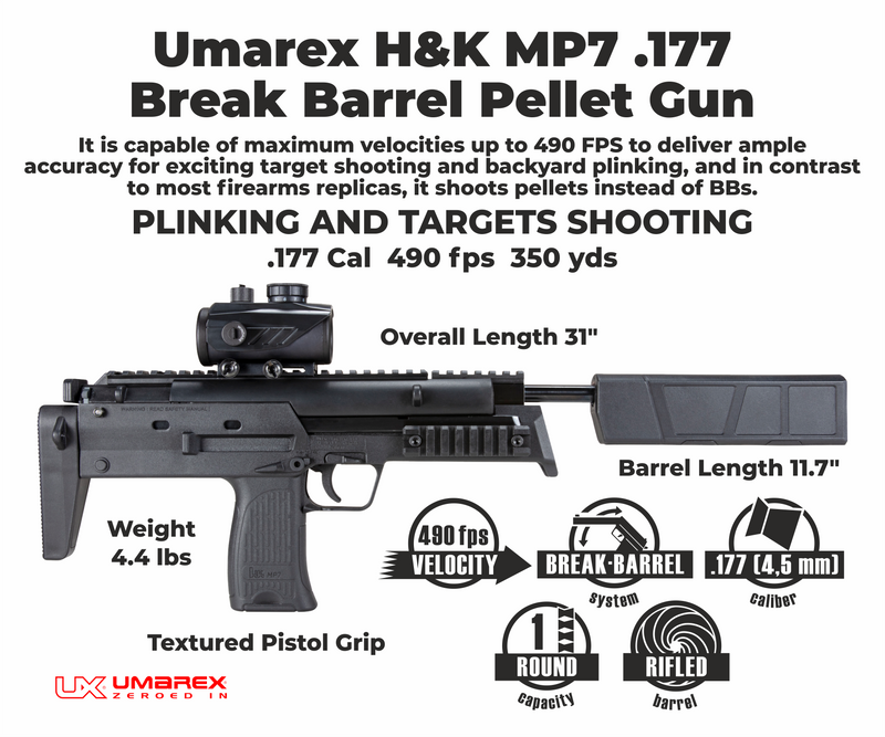 Umarex MP7 .177 Cal Break Barrel Pellet Air Pistol (2252312)