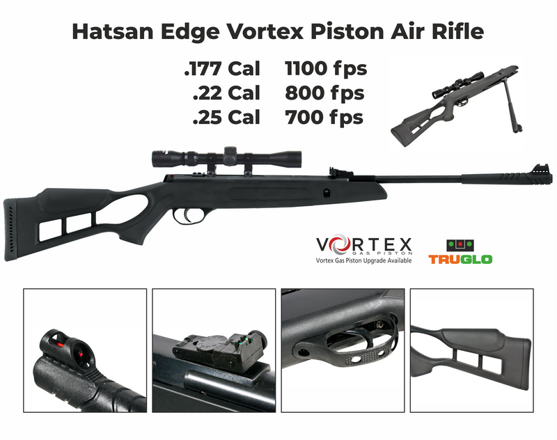 Hatsan Edge Vortex Combo .25 Caliber Air Rifle with Wearable4U 100x Paper Targets and 150x .25cal Lead Pellets Bundle