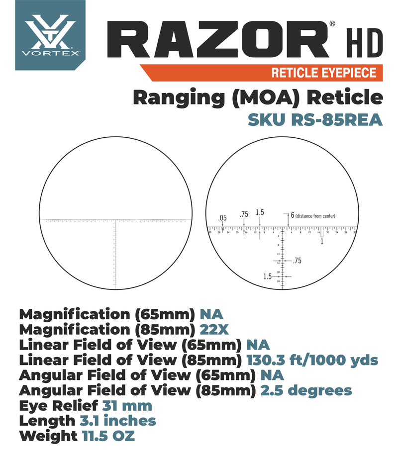 Vortex Optics Razor HD Reticle Eyepiece Ranging MOA with Free Hat and Lens Cleaning Pen Bundle
