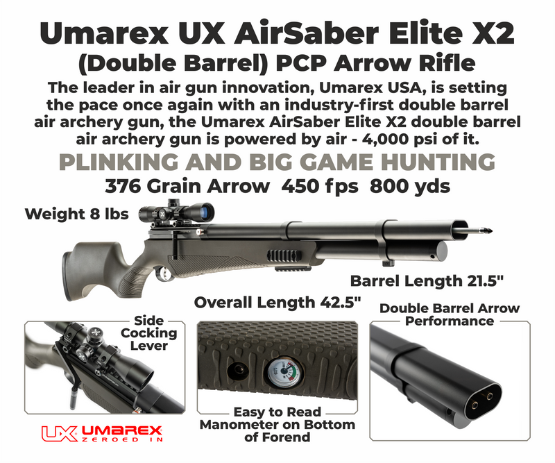 Umarex AirSaber Elite X2 (Double Barrel) PCP Arrow Gun Air Rifle (2252157)