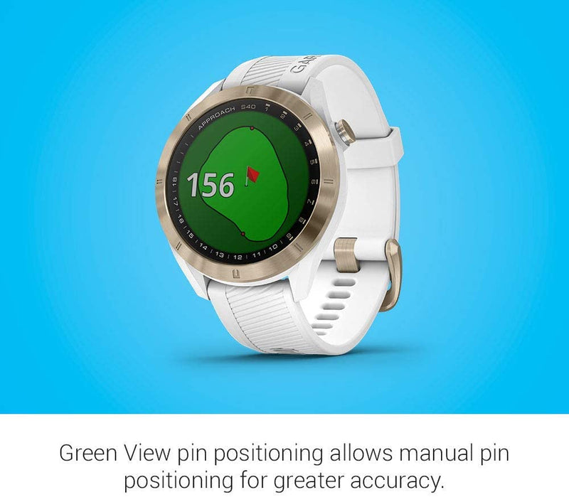 Garmin Approach S40 GPS Golf Smartwatch with Included Wearable4U Powerbank 2000 mAh Bundle (Light Gold with White Band)