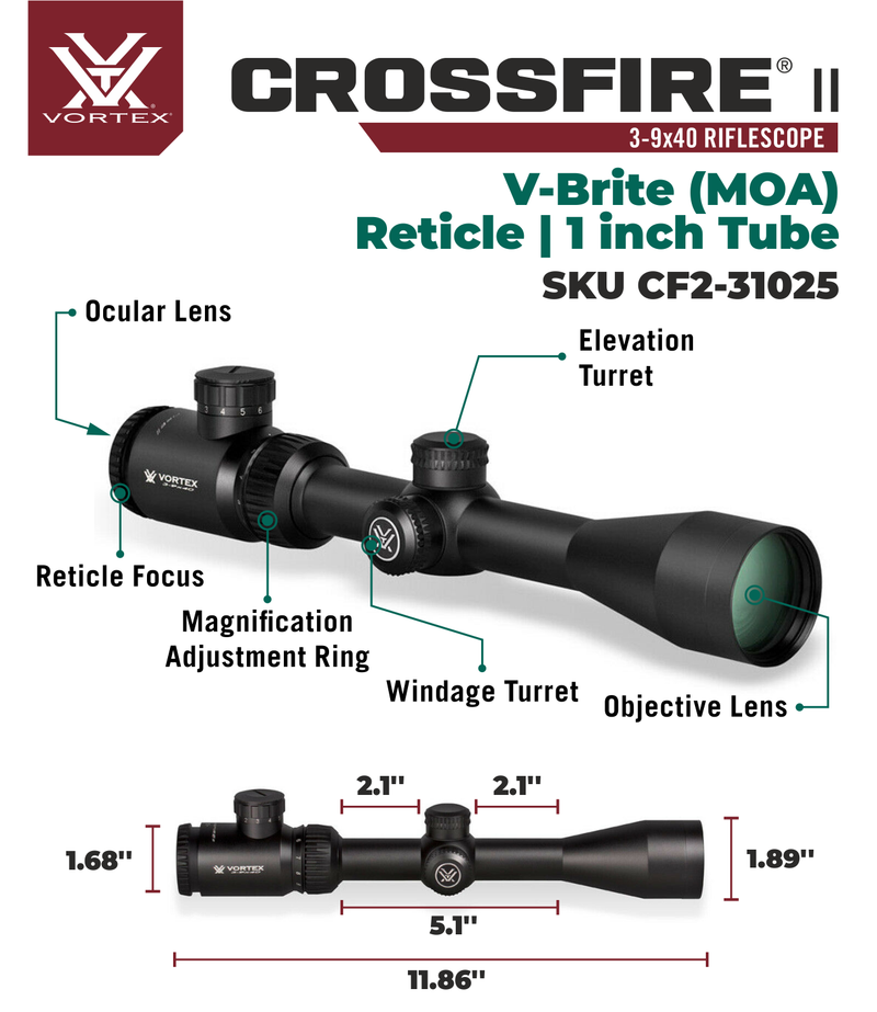 Vortex Optics Crossfire II 3-9x40 SFP Riflescope V-Brite Illuminated MOA with Wearable4U Bundle