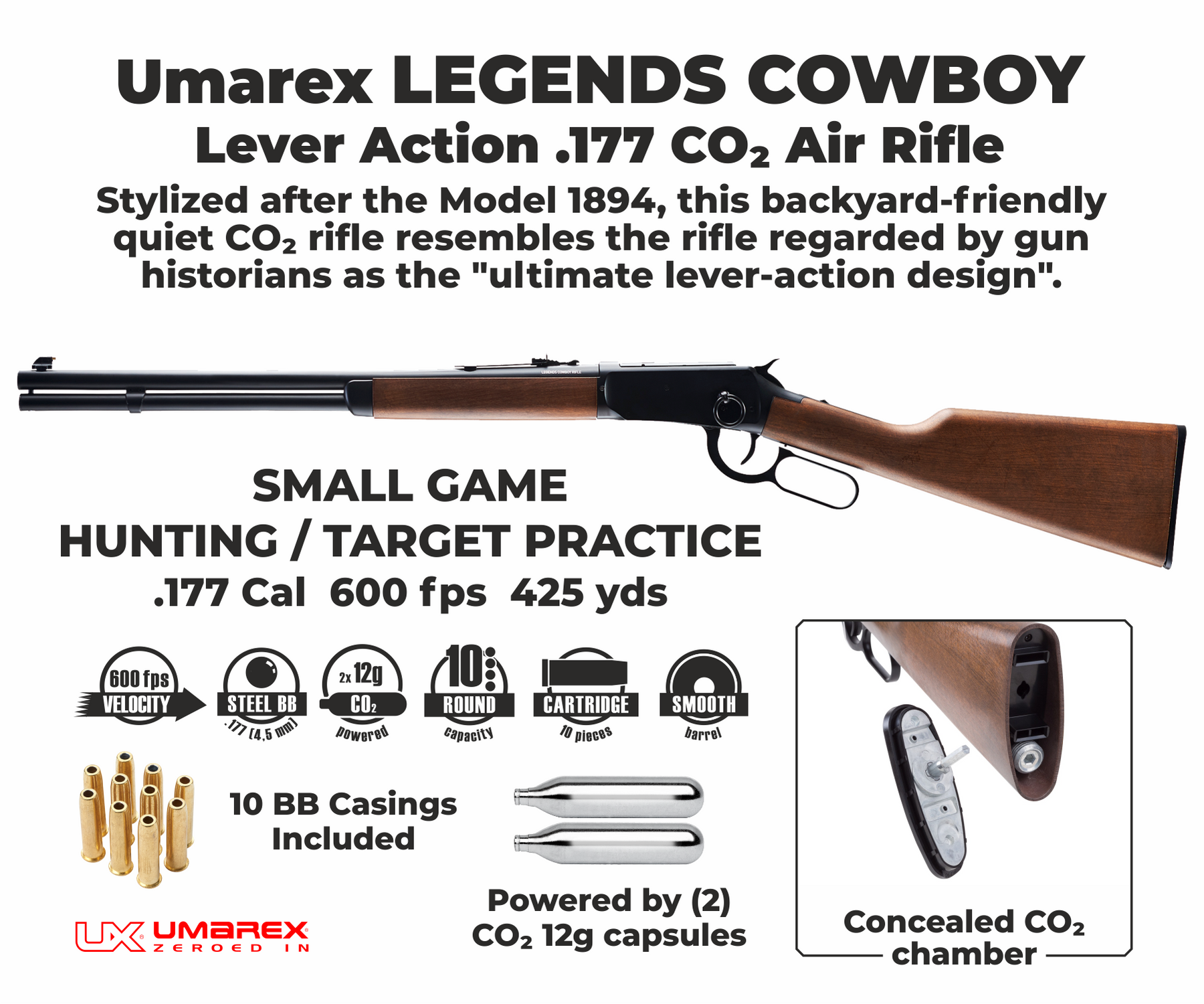 Umarex Legends Cowboy Rifle .177 Caliber Wood Stock Lever Action BB CO –  Sports and Gadgets