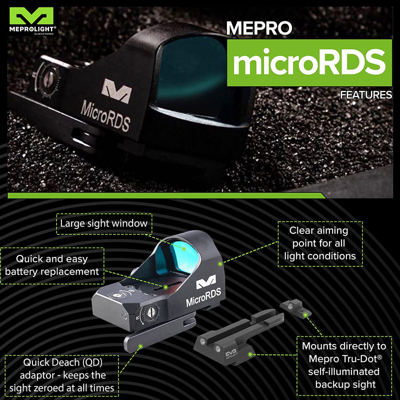 Meprolight microRDS Red Dot micro Sight with Quick Detach (QD) Adaptor and Backup Day/Night Sights (88070505) For VP9, HK45, HK45C, P30, SFP9 (Non-OR models)