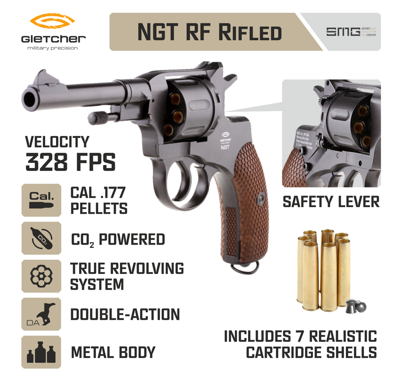 Gletcher NGT RF CO2 .177 Caliber Double-action Pellet Air Pistol with Safety Lever