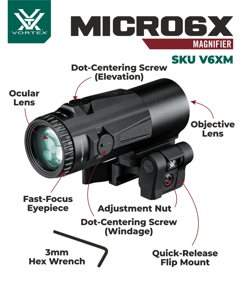 Vortex Optics Micro 6X Magnifier with Quick-Release Flip Mount V6XM