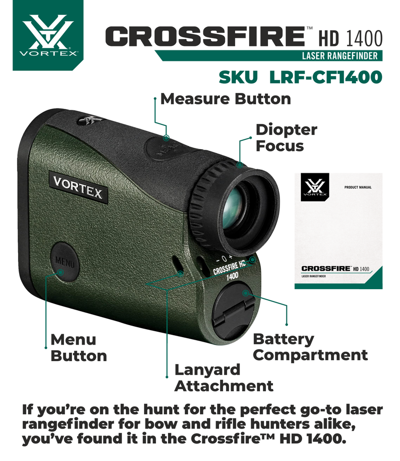 Vortex Optics Crossfire HD 1400 Laser Rangefinder LRF-CF1400 with Free Hat Bundle (Bundle Options Available)