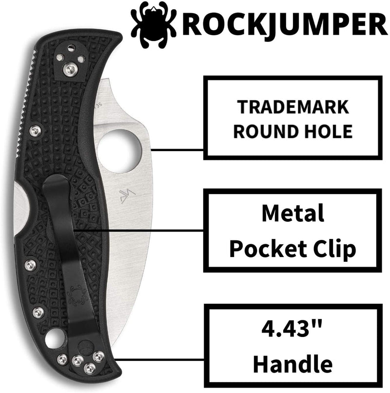 Spyderco RockJumper Lightweight PlainEdge Folding Knife with 3.08" VG-10 Steel Wharncliffe Blade and Black FRN Handle