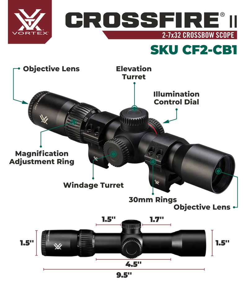 Vortex Optics Crossfire II 2-7x32 SFP Crossbow Scope Kit with Vortex Optics Free Hat, Black Camo Bundle