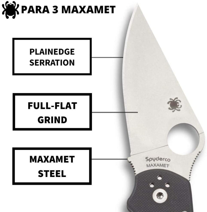 Spyderco Para 3 G-10 Dark Gray Maxamet 2.93" Plain Edge Folding Pocket Knife (C223GPDGY)