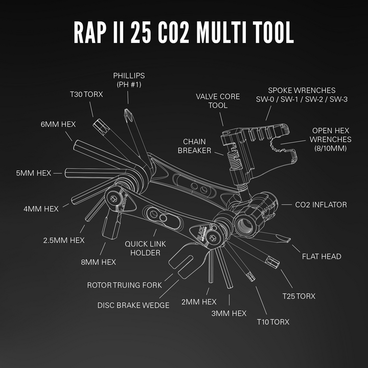 Lezyne RAP II CO2 Bike Multi Tool 25 in 1. High Performance Compact Bike Tool (1-MT-RAP-V325T04)