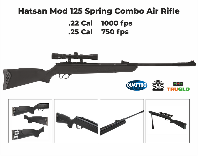 Hatsan Mod 125 Spring Combo .22 Cal Air Rifle with Wearable4U 100x Paper Targets and 250x .22cal Lead Pellets Bundle