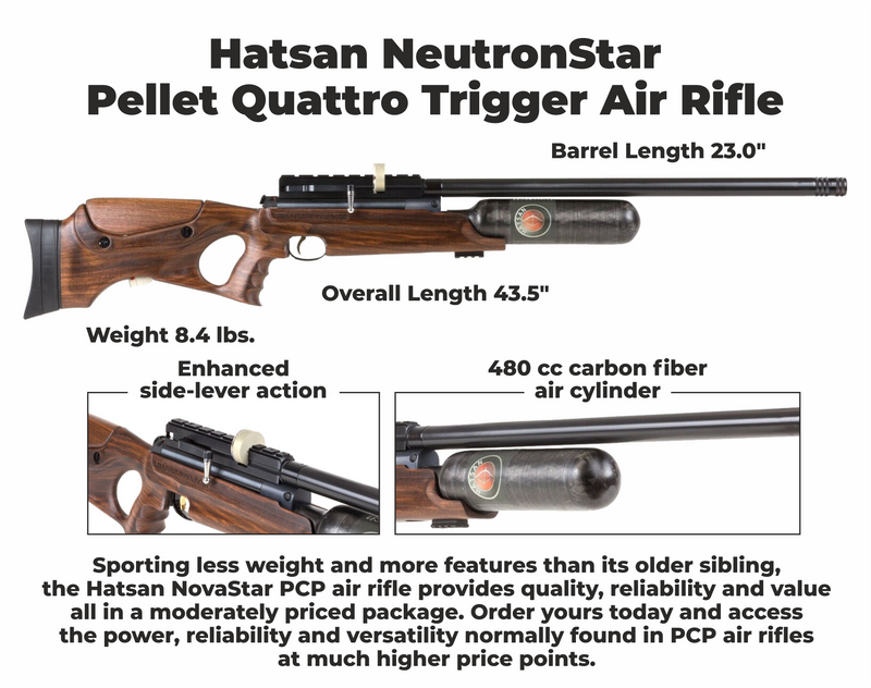 Hatsan NeutronStar PCP .25 Cal Air Rifle with Pack of 150ct Pellets and 100x Paper Targets Bundle