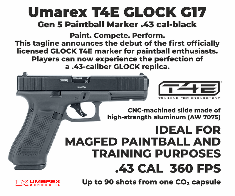 Umarex T4E Glock G17 Gen 5 Blowback Paintball Marker .43 Сal Black (Standard Edition, 2292167)
