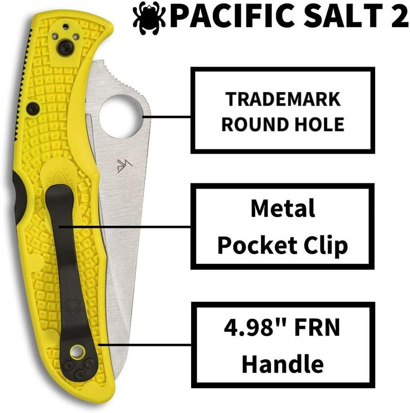 Spyderco C91SYL2 Pacific Salt 2 Yellow FRN Serrated Edge Satin H2 Folding Knife