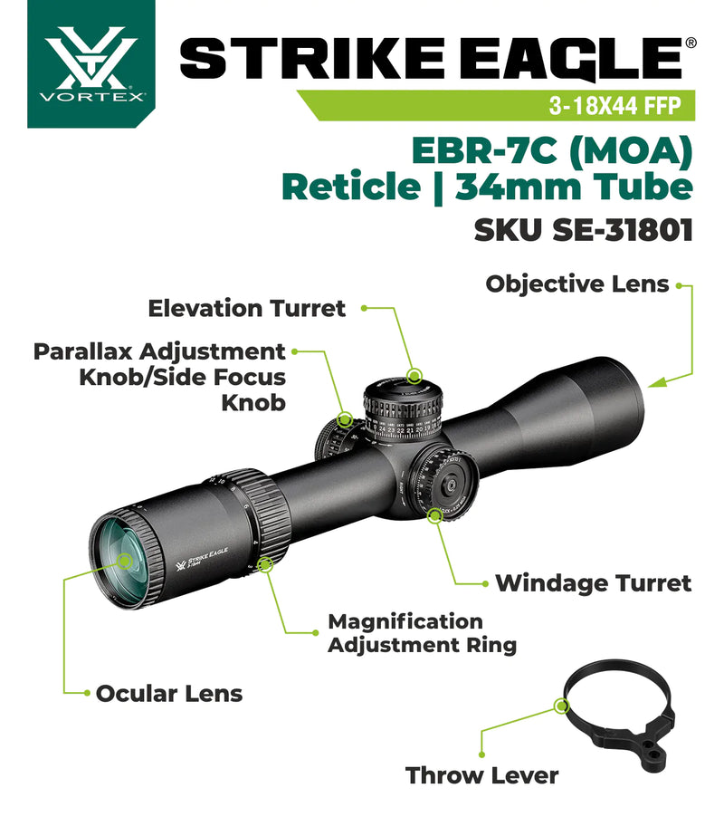 Vortex Optics Strike Eagle 3-18x44 FFP EBR-7C MOA 34mm Tube Riflescope (SE-31801)