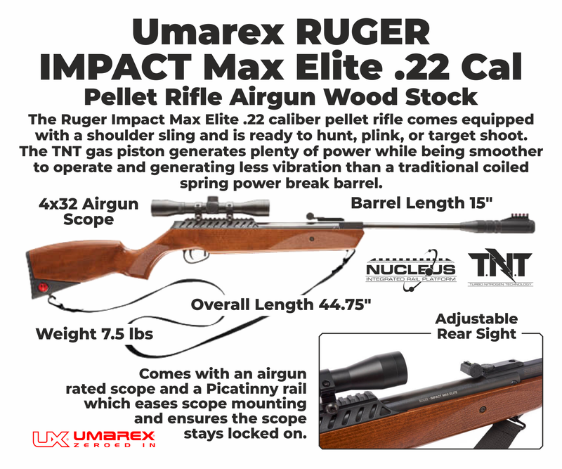 Umarex Ruger Impact Max Elite .22 Caliber Wood Stock Pellet Break Barrel Air Rifle
