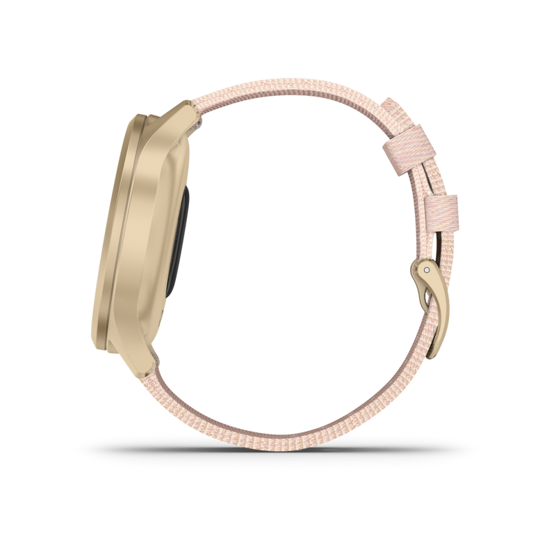Garmin Vivomove 3 Style, Hybrid Smartwatch with White Earbuds Bundle (Blush Pink/Gold, Nylon)