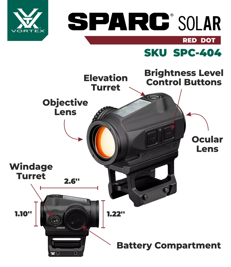 Vortex Optics SPARC Fully Multi-Coated Solar Red Dot Sight, 2 MOA Dot with Wearable4U Bundle