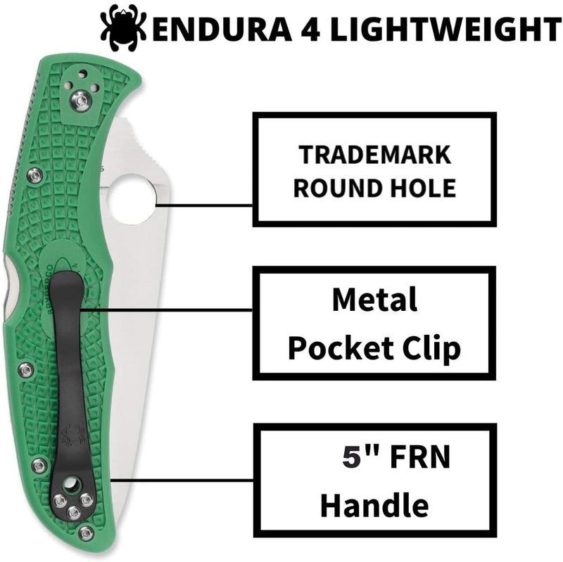 Spyderco Endura 4 FRN Flat Ground C10FPGR Green Folding Plain Edge Pocket Knife